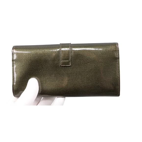 YVES SAINT LAURENT Vintage Used Green Patent Leather Long Wallet - Picture 12 of 15